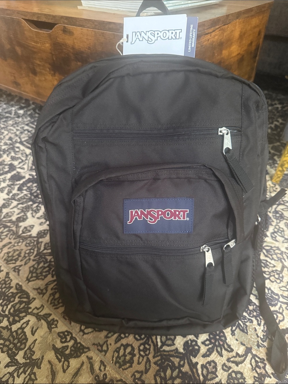 Jansport Black Backpack with Front Logo Patch